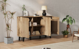 Matteo Modern Vintage 3-Door Sideboard Storage Cabinet - Natural Wood Effect - 150X40X95Cm - Living Room, Bedroom & Hallway - thumbnail 7