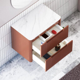 Royal Bathrooms Avenza 800mm Terracotta Clay Wall Hung Bathroom  Vanity Unit 2 Drawer Carrara White Undrilled Worktop & No Basin - thumbnail 5