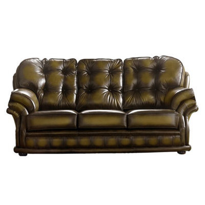 Chesterfield 3 Seater Antique Gold Leather Sofa Bespoke In Knightsbridge Style - image 1