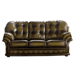 Chesterfield 3 Seater Antique Gold Leather Sofa Bespoke In Knightsbridge Style