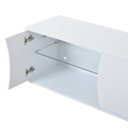 Tv Stand With 3 Cabinet Doors, Tempered Glass Storage And Led Lights - thumbnail 7