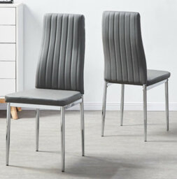 Furnizone UK Set Of 2 Dining Chairs - Monza Modern Dining Chairs - Grey Faux Leather Chrome Legs Dining Chairs - Kitchen Dining Room Chairs - thumbnail 3