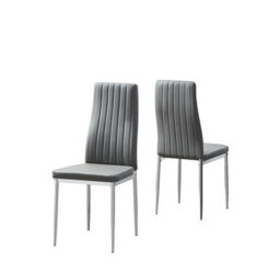 Furnizone UK Set Of 2 Dining Chairs - Monza Modern Dining Chairs - Grey Faux Leather Chrome Legs Dining Chairs - Kitchen Dining Room Chairs - thumbnail 2