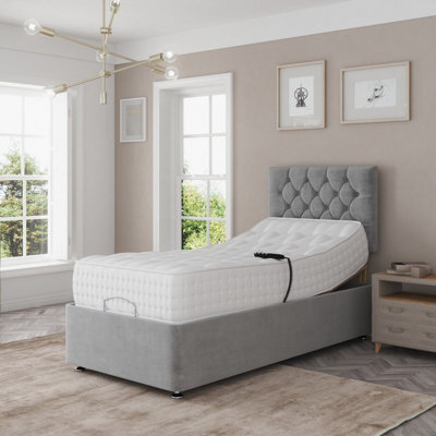 Madison Electric Adjustable Bed Set Fabric Pocket Sprung Mattress Chesterfield Headboard - image 1