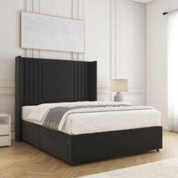 Bsspoke Cheshire Divan Bed Black Plush Velvet 54Inch Wingedback Panel Headboard 2 Drawers Footend & Mattress In All Sizes - thumbnail 3