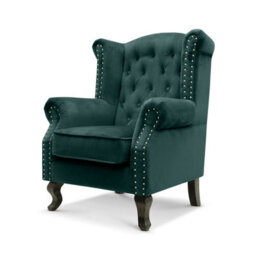 Velvet Wingback Fireside Chair Armchair With Buttons Bottle Green - thumbnail 4