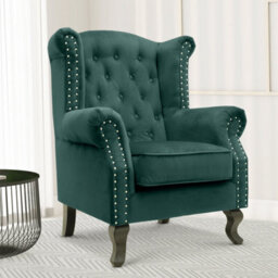 Velvet Wingback Fireside Chair Armchair With Buttons Bottle Green