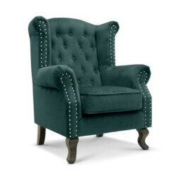 Velvet Wingback Fireside Chair Armchair With Buttons Bottle Green - thumbnail 3