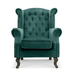 Velvet Wingback Fireside Chair Armchair With Buttons Bottle Green - thumbnail 2
