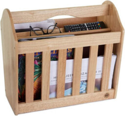 Apollo Wooden Magazine Rack Rubberwood Freestanding Holder With Handle For Books Newspapers Magazines - thumbnail 4