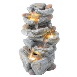 Outsunny Outdoor Water Fountain With 6-Tier Rock Style, Led Lights, Grey - thumbnail 2