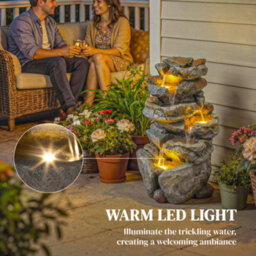 Outsunny Outdoor Water Fountain With 6-Tier Rock Style, Led Lights, Grey - thumbnail 5