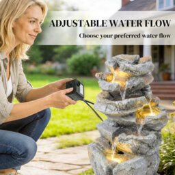 Outsunny Outdoor Water Fountain With 6-Tier Rock Style, Led Lights, Grey - thumbnail 6