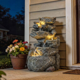 Outsunny Outdoor Water Fountain With 6-Tier Rock Style, Led Lights, Grey - thumbnail 9