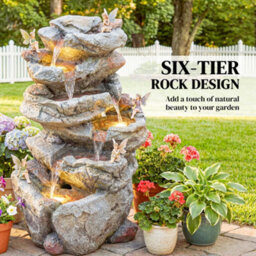Outsunny Outdoor Water Fountain With 6-Tier Rock Style, Led Lights, Grey - thumbnail 4