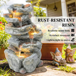 Outsunny Outdoor Water Fountain With 6-Tier Rock Style, Led Lights, Grey - thumbnail 8