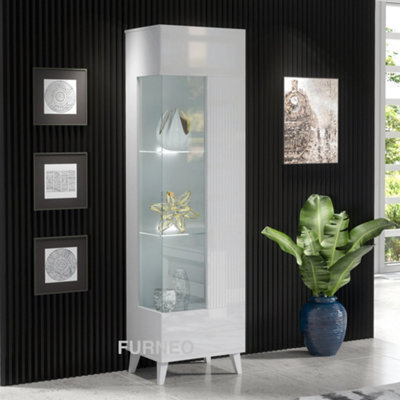 Furneo High Gloss & Matt White Display Cabinet Storage Cupboard Azzurro 12 White Led Lights - image 1