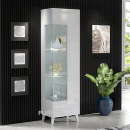 Furneo High Gloss & Matt White Display Cabinet Storage Cupboard Azzurro 12 White Led Lights - thumbnail 1