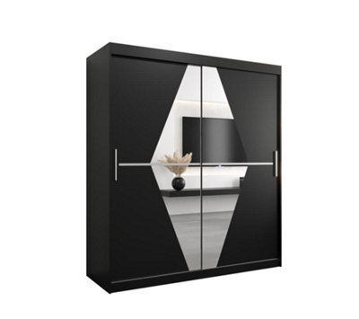 Arte Boliwia Contemporary 2 Mirrored Sliding Door Wardrobe 9 Shelves 2 Rails Black (H)2000mm (W)1800mm (D)620mm - image 1