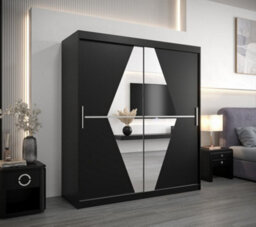 Arte Boliwia Contemporary 2 Mirrored Sliding Door Wardrobe 9 Shelves 2 Rails Black (H)2000mm (W)1800mm (D)620mm - thumbnail 2