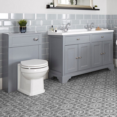 Homestylestore 1210mm Light Grey Bathroom Vanity Unit With Double Basin And Wc Unit With Back To Wall Toilet - image 1
