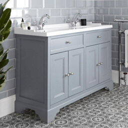 Homestylestore 1210mm Light Grey Bathroom Vanity Unit With Double Basin And Wc Unit With Back To Wall Toilet - thumbnail 3