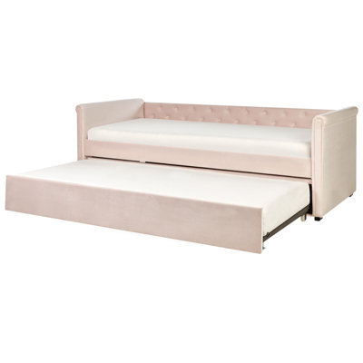 Beliani Trundle Bed Velvet Libourne 90 X 200 Cm (Eu Single) Pastel Pink - image 1