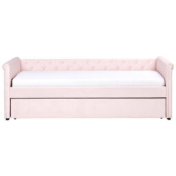 Beliani Trundle Bed Velvet Libourne 90 X 200 Cm (Eu Single) Pastel Pink - thumbnail 4