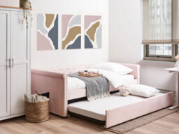 Beliani Trundle Bed Velvet Libourne 90 X 200 Cm (Eu Single) Pastel Pink - thumbnail 2