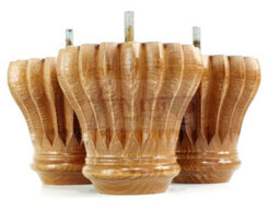 L&F Set Of 4 Replacement Furniture Bun Feet Dark Oak Stain Turned Wooden Legs 110mm High M8 (8mm) - thumbnail 5