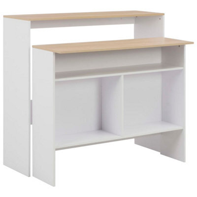 Berkfield Bar Table With 2 Table Tops White And Oak 130X40X120 Cm - image 1