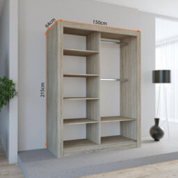 Fhif Lexiss Gold 150Cm Oak Modern Sliding Door Wardrobe Bedroom Storage With Shelves & Hanging Rail - thumbnail 2