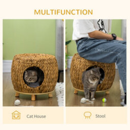 Pawhut Rattan Cat House Stool For Rest W/ Soft Cushion 44 X 43 X 41Cm - thumbnail 4