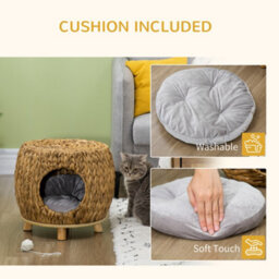Pawhut Rattan Cat House Stool For Rest W/ Soft Cushion 44 X 43 X 41Cm - thumbnail 6