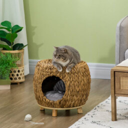 Pawhut Rattan Cat House Stool For Rest W/ Soft Cushion 44 X 43 X 41Cm