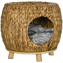 Pawhut Rattan Cat House Stool For Rest W/ Soft Cushion 44 X 43 X 41Cm - thumbnail 2