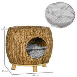 Pawhut Rattan Cat House Stool For Rest W/ Soft Cushion 44 X 43 X 41Cm - thumbnail 3