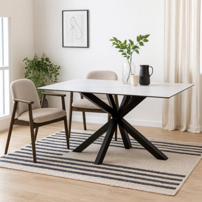 Wyld Haus Perth 160Cm White Ceramic Dining Table With Matte Black Metal Cross Base - 6 Seater - image 1