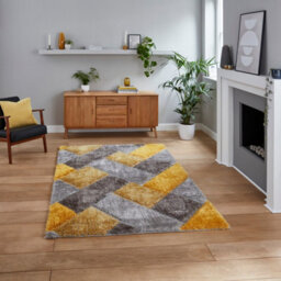 Grey Yellow Shaggy Geometric Modern Easy To Clean Rug For Living Room Bedroom And Dining Room-80Cm X 150Cm - thumbnail 1