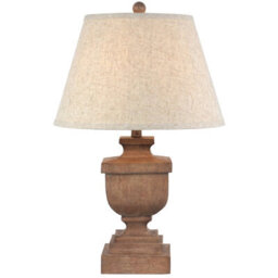 Wyld Haus Bormes Pedestal Table Lamp, Resin Base With Rustic Wood-Effect Finish And Cream Linen Shade - thumbnail 3