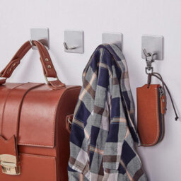 Pieces Adhesive Hooks, Wall-Mounted Stainless Steel Towel Rack For Kitchen, Bathroom, Rust-Resistant - thumbnail 3