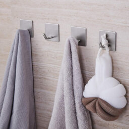 Pieces Adhesive Hooks, Wall-Mounted Stainless Steel Towel Rack For Kitchen, Bathroom, Rust-Resistant - thumbnail 5