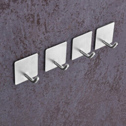 Pieces Adhesive Hooks, Wall-Mounted Stainless Steel Towel Rack For Kitchen, Bathroom, Rust-Resistant - thumbnail 4