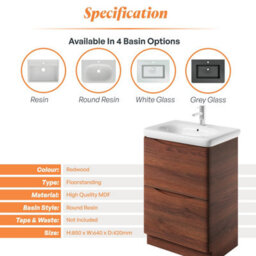Plum&clay Eden Redwood Floorstanding Vanity Unit With Round Resin Basin (W)640mm - thumbnail 7
