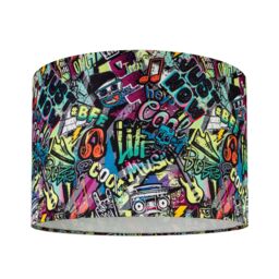 Printed Multicoloured Graffiti Cylinder Lamp Shade (D)30Cm - thumbnail 2