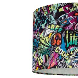 Printed Multicoloured Graffiti Cylinder Lamp Shade (D)30Cm - thumbnail 4