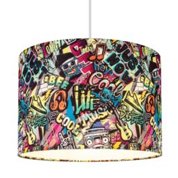 Printed Multicoloured Graffiti Cylinder Lamp Shade (D)30Cm - thumbnail 3
