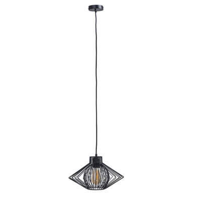 Valuelights Black Ceiling Pendant Light Fitting With Black Disperse Geometric Design Wire Shade With Light Bulb In Warm White - image 1