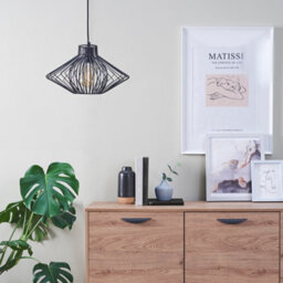 Valuelights Black Ceiling Pendant Light Fitting With Black Disperse Geometric Design Wire Shade With Light Bulb In Warm White - thumbnail 4