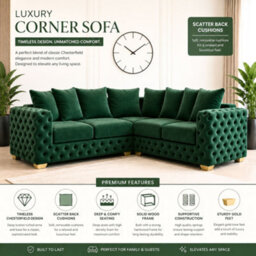 Stratus Interiors Ashley Dark Green Chesterfield Scatter Back Sofa Collection With Boutique Style-Corner - thumbnail 5